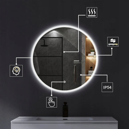 Apvalus vonios veidrodis su LED apšvietimu ir lietimui jautriu valdymu, 70 cm