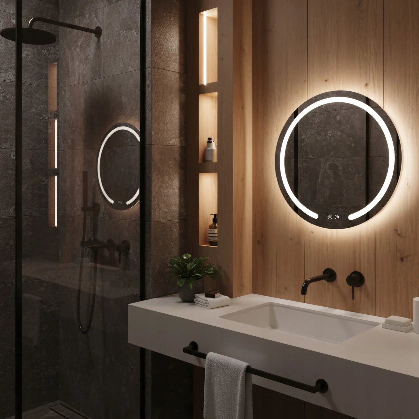 Apvalus vonios veidrodis su LED apšvietimu ir nuo rasojimo apsaugančia sistema REA Modern 50 cm