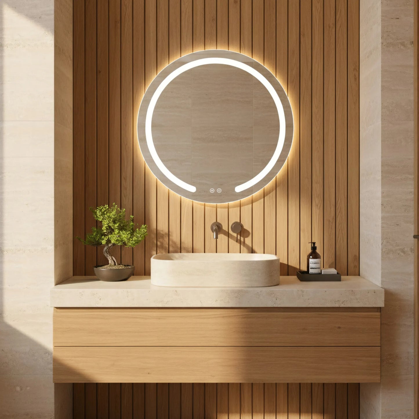 Apvalus vonios veidrodis su LED apšvietimu ir nuo rasojimo apsaugančia sistema REA Modern 50 cm