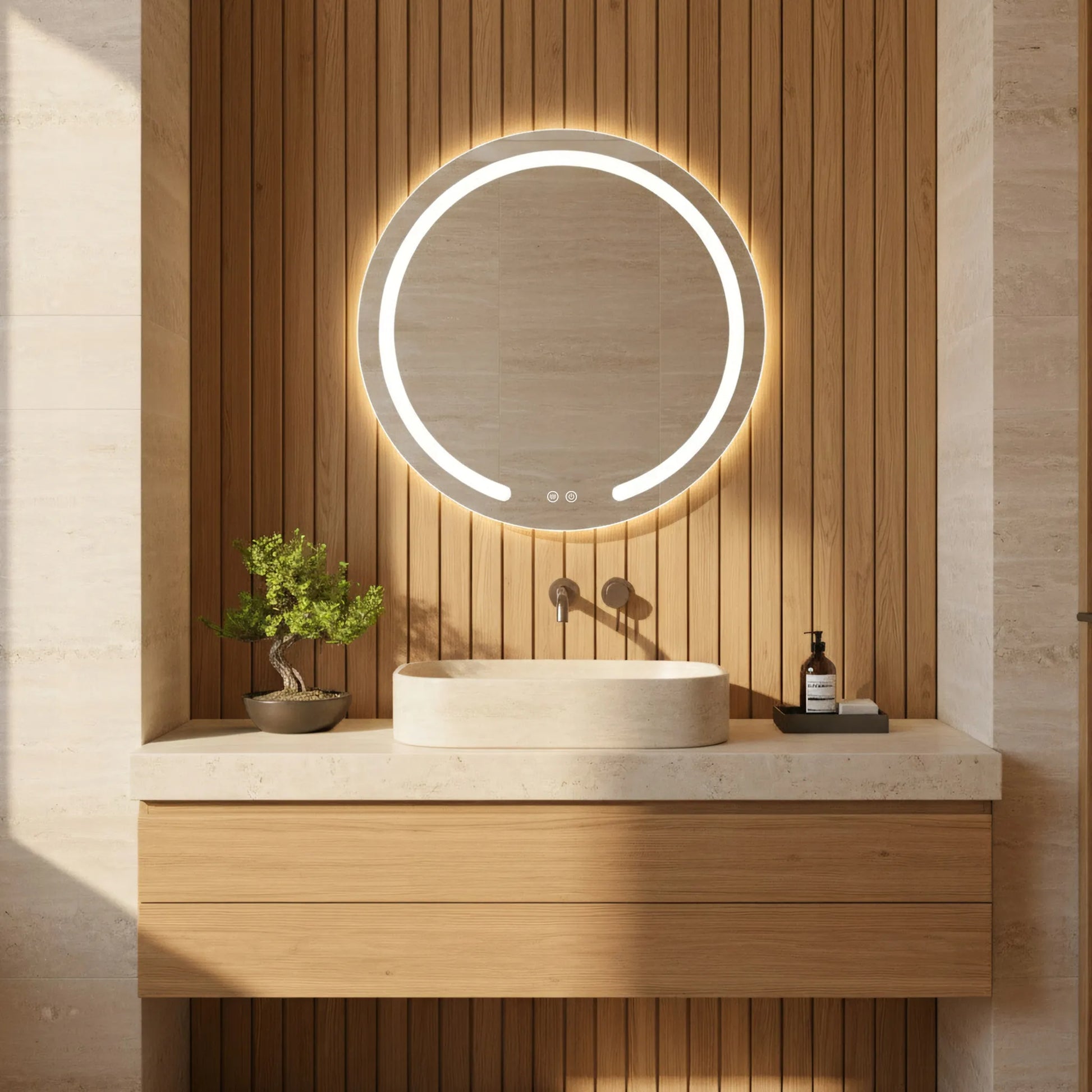 Apvalus vonios veidrodis su LED apšvietimu ir nuo rasojimo apsaugančia sistema REA Modern 50 cm
