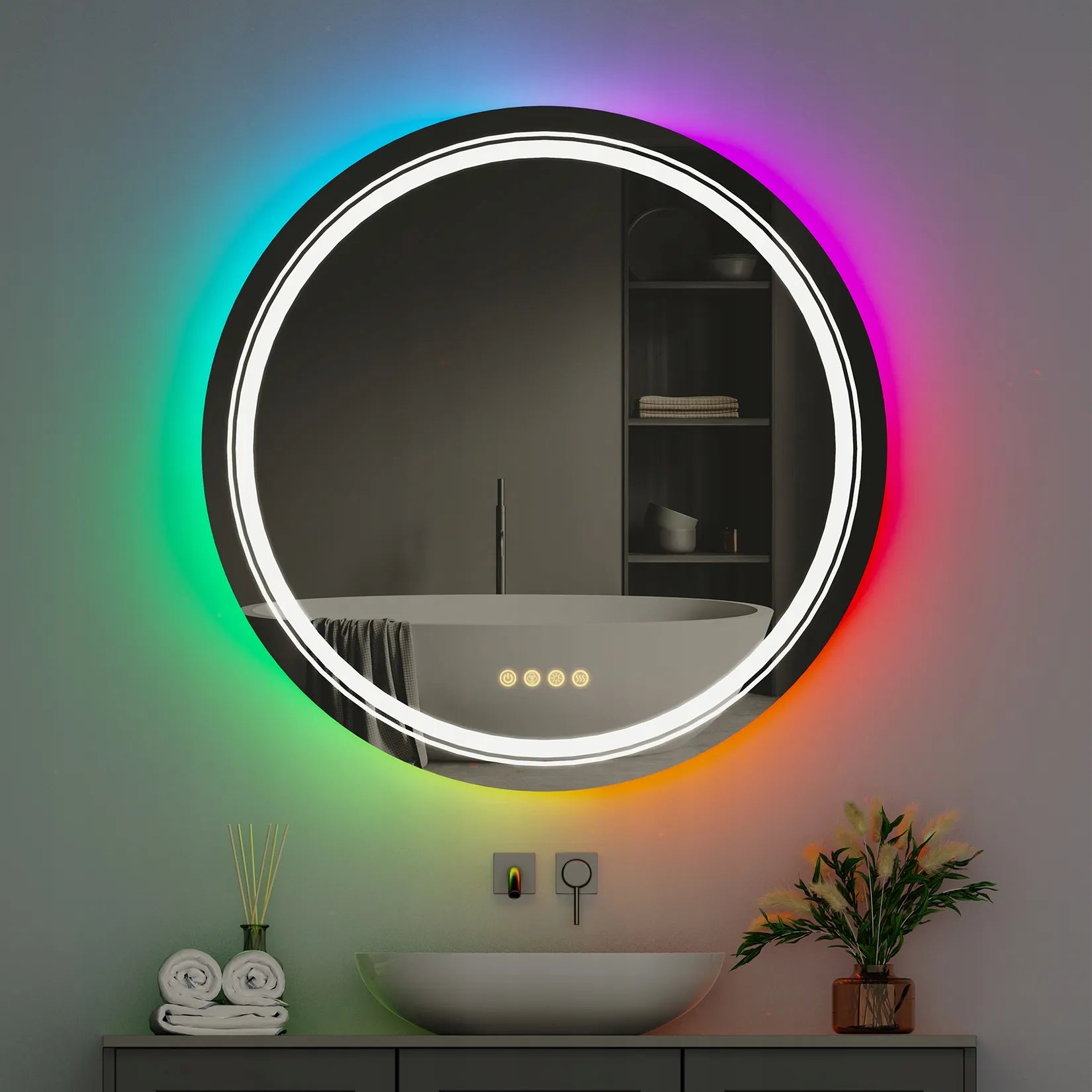 Apvalus vonios veidrodis su LED ir RGB apšvietimu 60x60cm