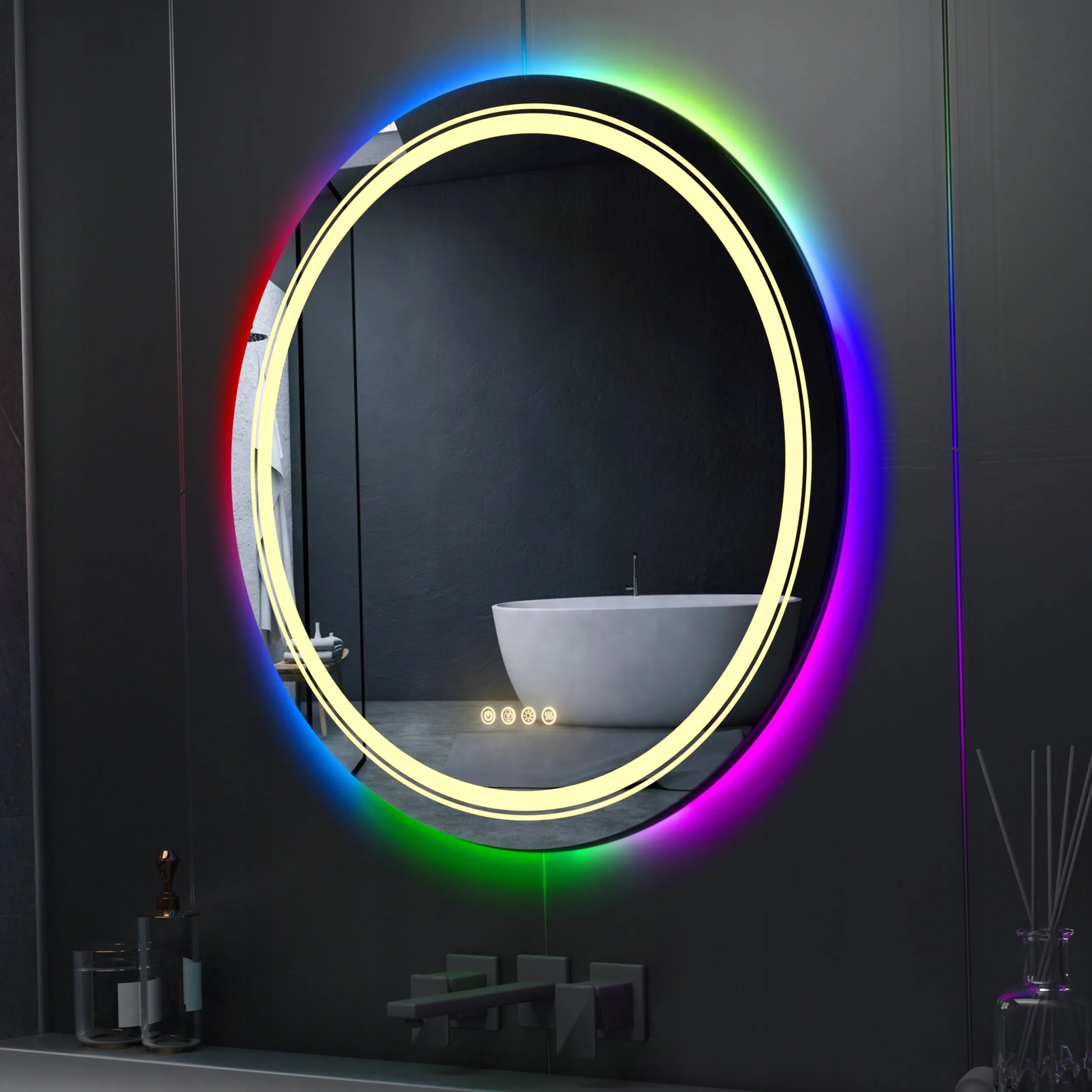 Apvalus vonios veidrodis su LED ir RGB apšvietimu 60x60cm