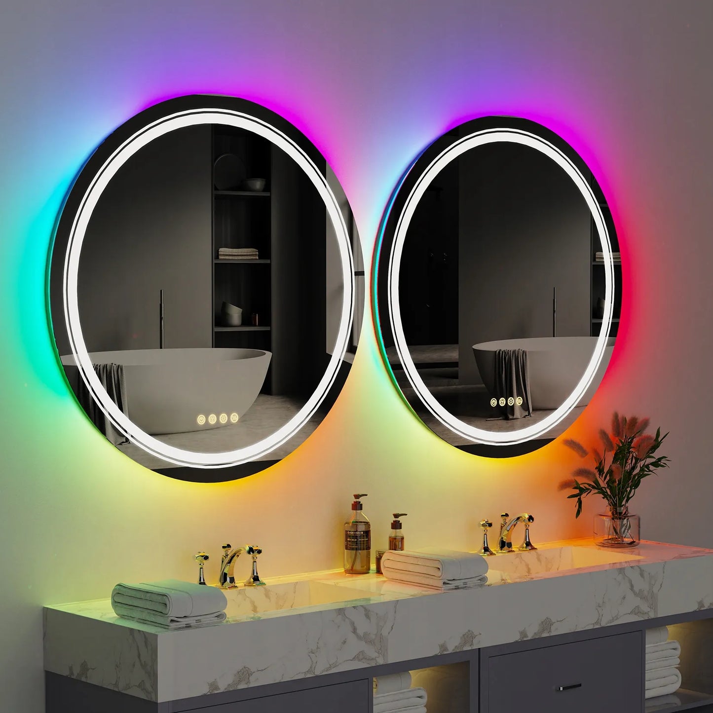 Apvalus vonios veidrodis su LED ir RGB apšvietimu 60x60cm
