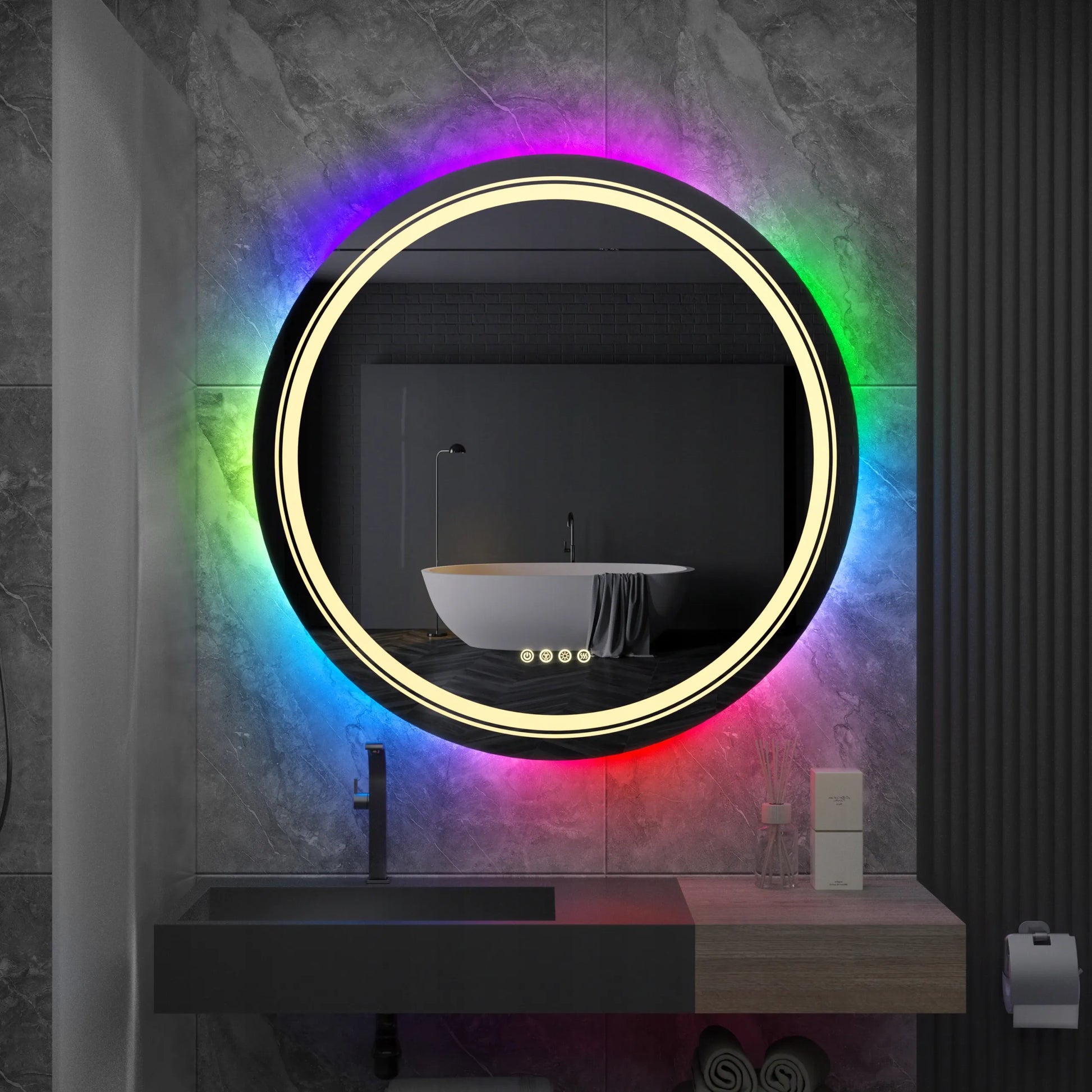 Apvalus vonios veidrodis su LED ir RGB apšvietimu 60x60cm