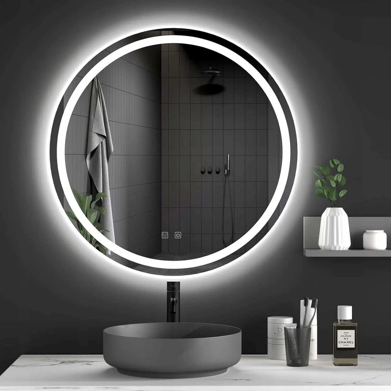 Apvalus vonios veidrodis Tutumi BAS su LED apšvietimu, 90 cm, jutiklinis su rasojimo prevencija