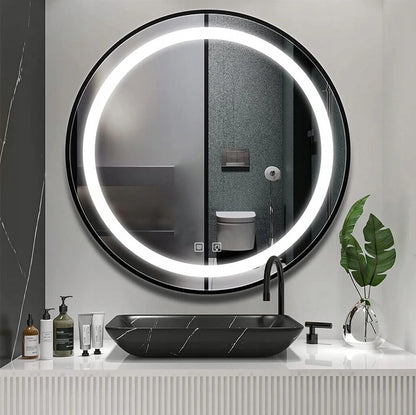 Apvalus vonios veidrodis Tutumi LED REA 80 cm, juodas rėmas, su apšvietimu ir rasojimo prevencija