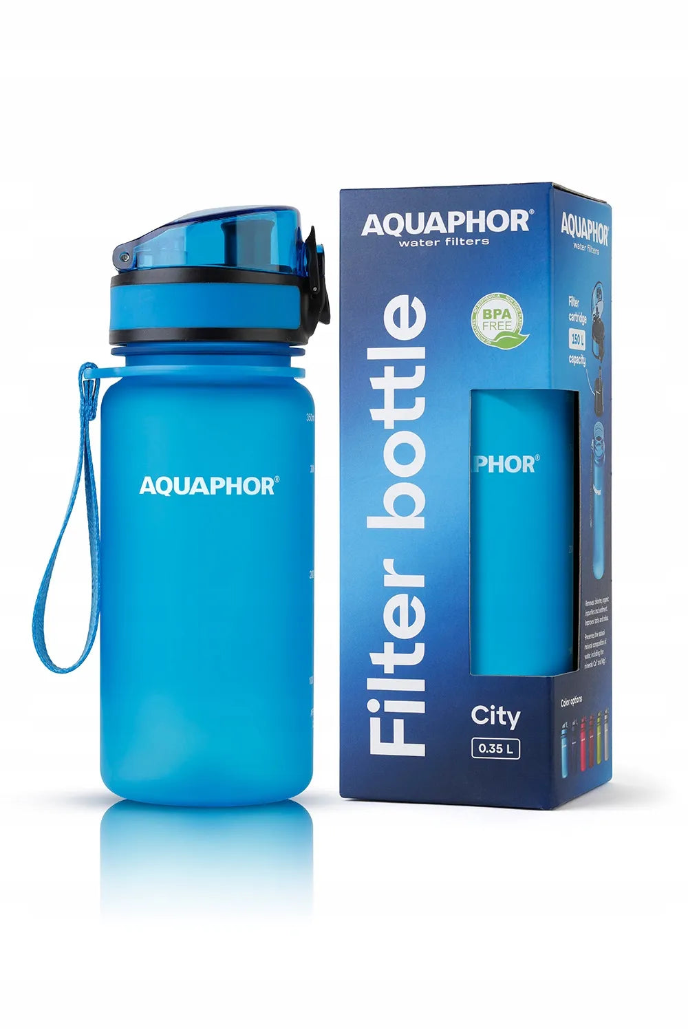 Aquaphor City vandens filtravimo buteliukas 350 ml, mėlynas, gertuvė sporto salei