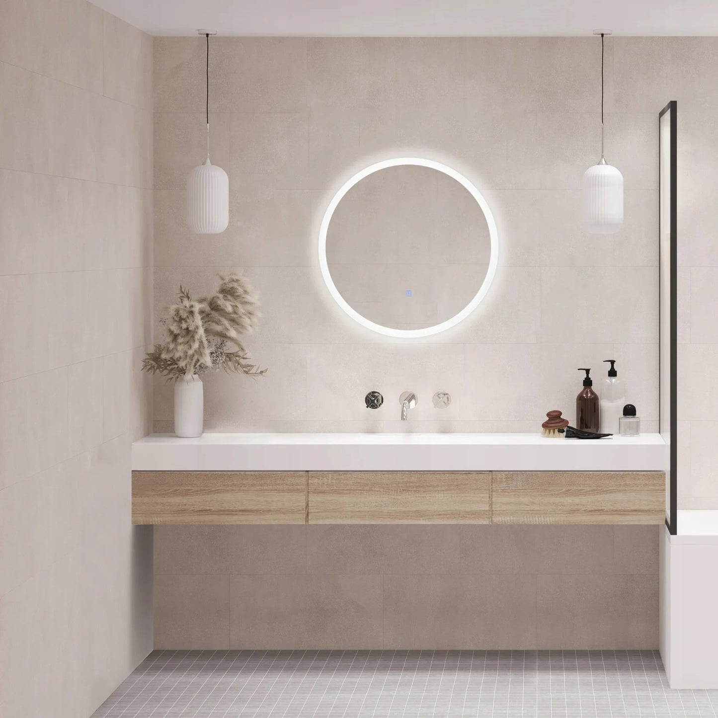 AQUAUNO apvalus LED veidrodis 60 cm su šviesos spalvos keitimu