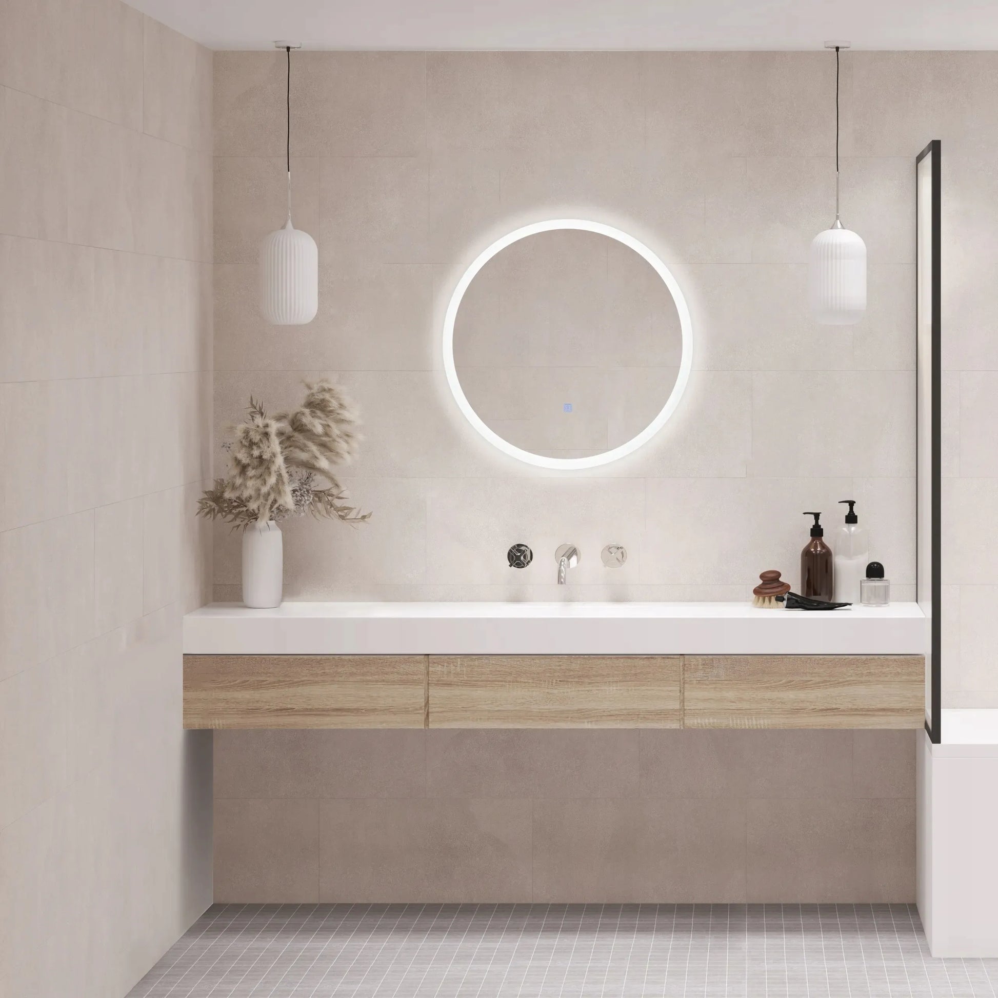 AQUAUNO apvalus LED veidrodis 60 cm su šviesos spalvos keitimu