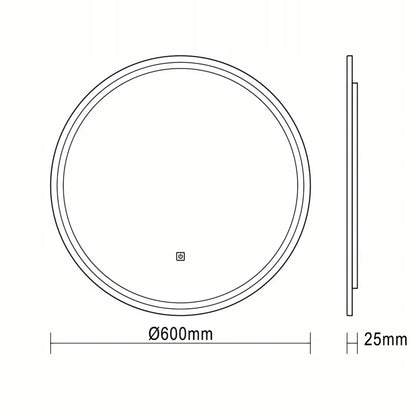 AQUAUNO apvalus LED veidrodis 60 cm su šviesos spalvos keitimu