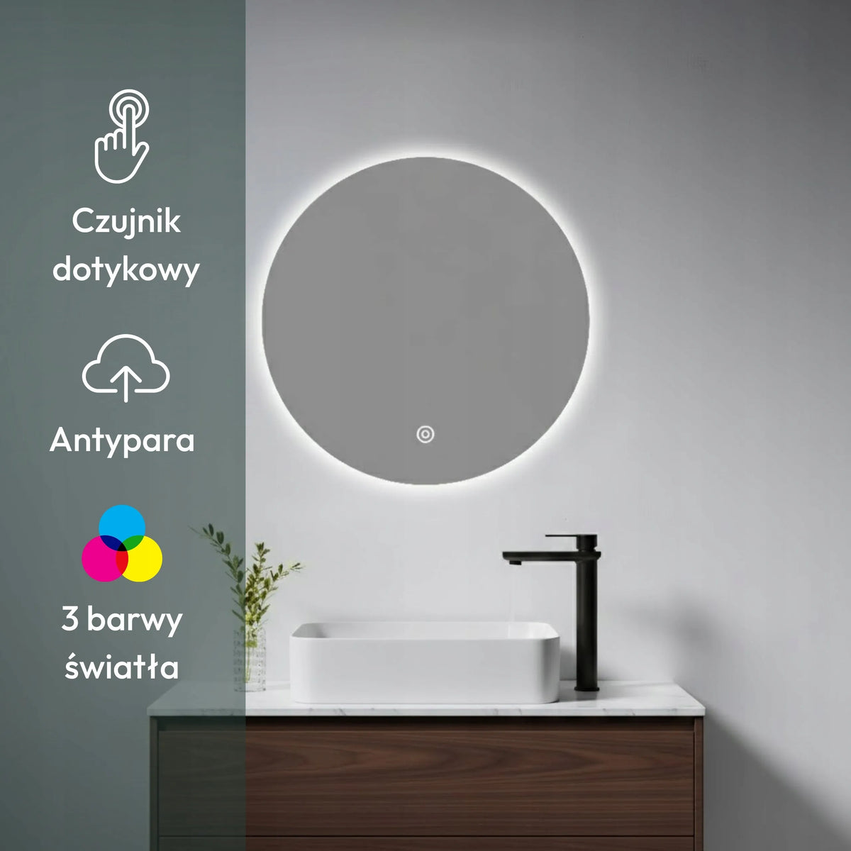 „AquaUno“ apvalus LED vonios veidrodis, 60 cm, jutiklinis, nuo rasojimo apsaugantis
