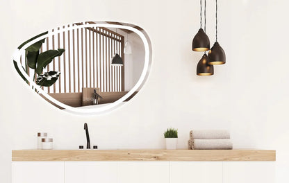 Asimetriškas vonios veidrodis su LED apšvietimu FOG, Bluetooth, 70x100 cm