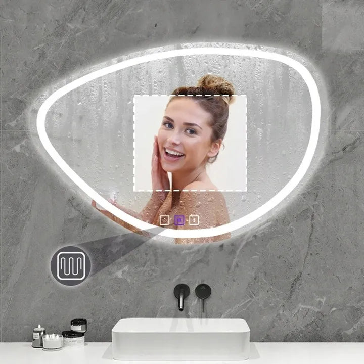 Asimetriškas vonios veidrodis su LED apšvietimu FOG, Bluetooth, 70x100 cm