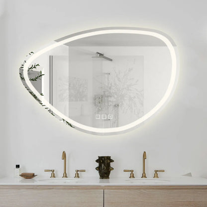 Asimetriškas vonios veidrodis su LED apšvietimu FOG, Bluetooth, 70x100 cm