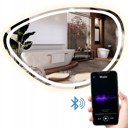 Asimetriškas vonios veidrodis su LED apšvietimu FOG, Bluetooth, 70x100 cm