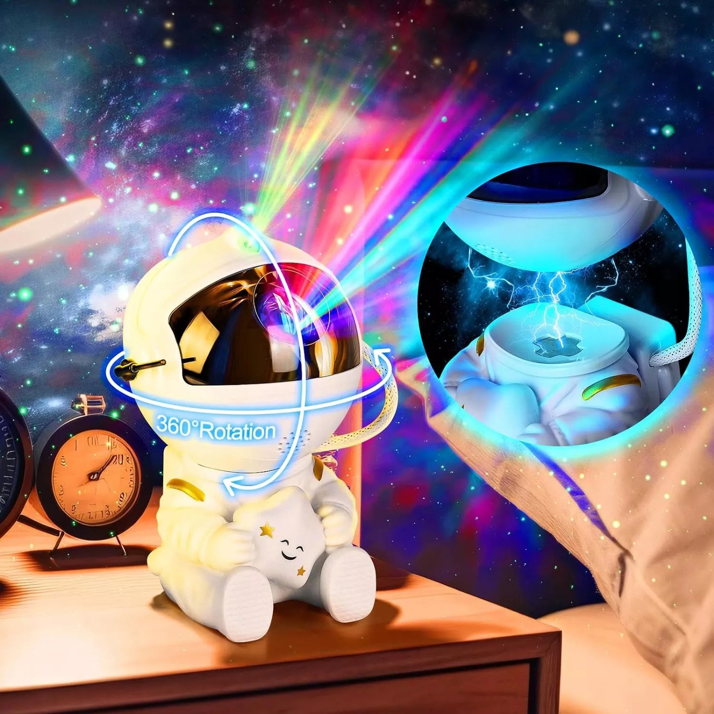 Astronautų žvaigždžių projektorius – naktinė lemputė vaikams su nuotoliniu valdymu