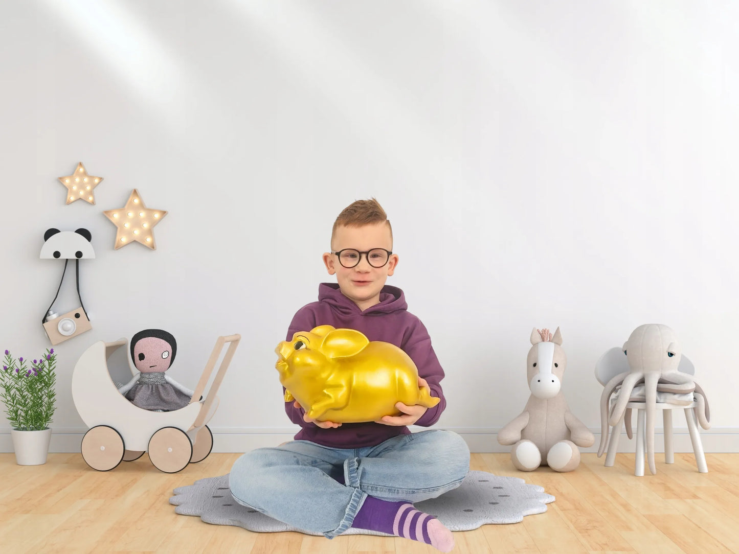 Auksinė taupyklė dūžtanti, didelė XL, be atidarymo, keraminė kiaulytė