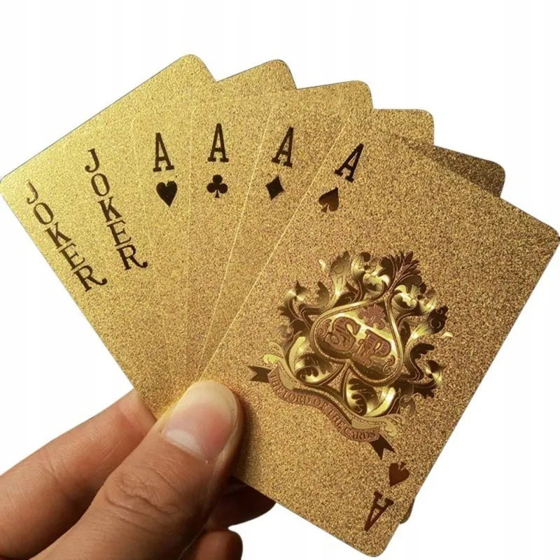 Auksinės kortos 54 vnt. žaidimų kortų rinkinys, atsparios vandeniui, pokerio kazino kokybė