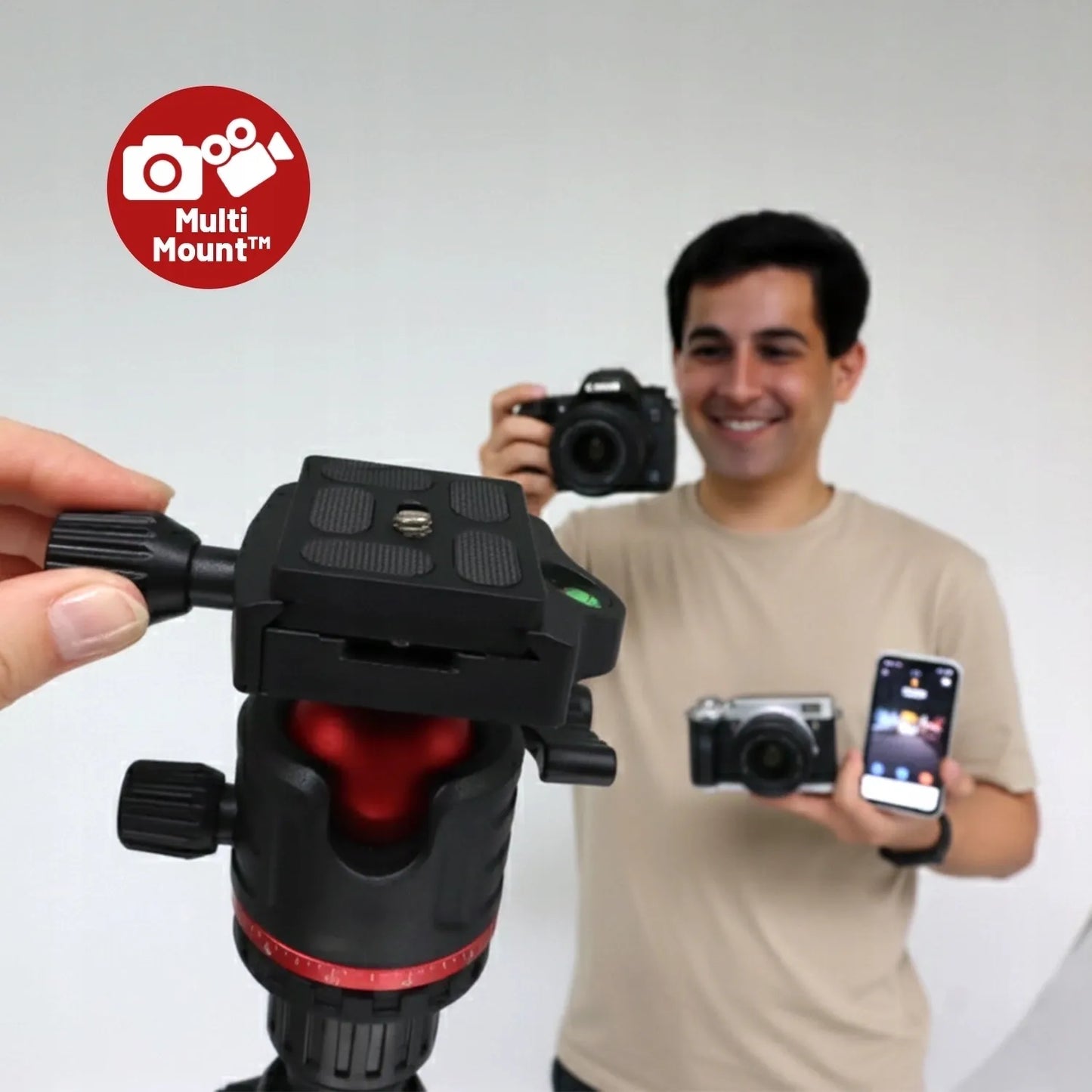 Aukštas fotografinis stovas fotoaparatui ir kamerai su 3D galvute 173 cm