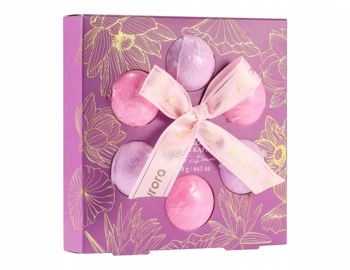 AURORA dovanų rinkinys, putojančios vonios bombos Lotus Flower, 6 vnt. po 30 g