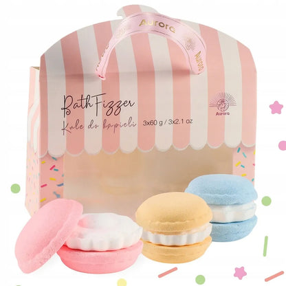 Aurora dovanų rinkinys – putojančios vonios bombos Macarons, 3x60g