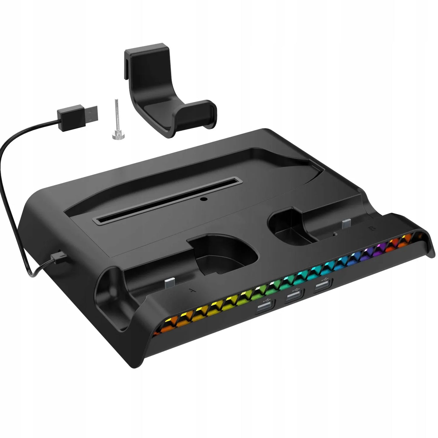 Aušinimo stotelė RGB stovas Sony PS5 Slim ausinėms ir pultelių įkrovimui