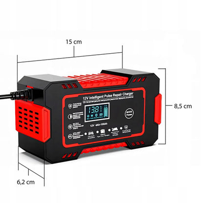 Automatinis automobilio akumuliatoriaus įkroviklis 12V 6A su remonto funkcija ir LCD ekranu