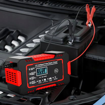 Automatinis automobilio akumuliatoriaus įkroviklis 12V 6A su remonto funkcija ir LCD ekranu