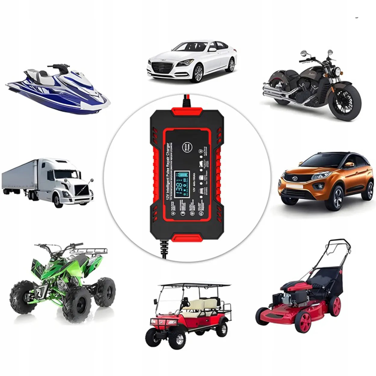 Automatinis automobilio akumuliatoriaus įkroviklis 12V 6A su remonto funkcija ir LCD ekranu