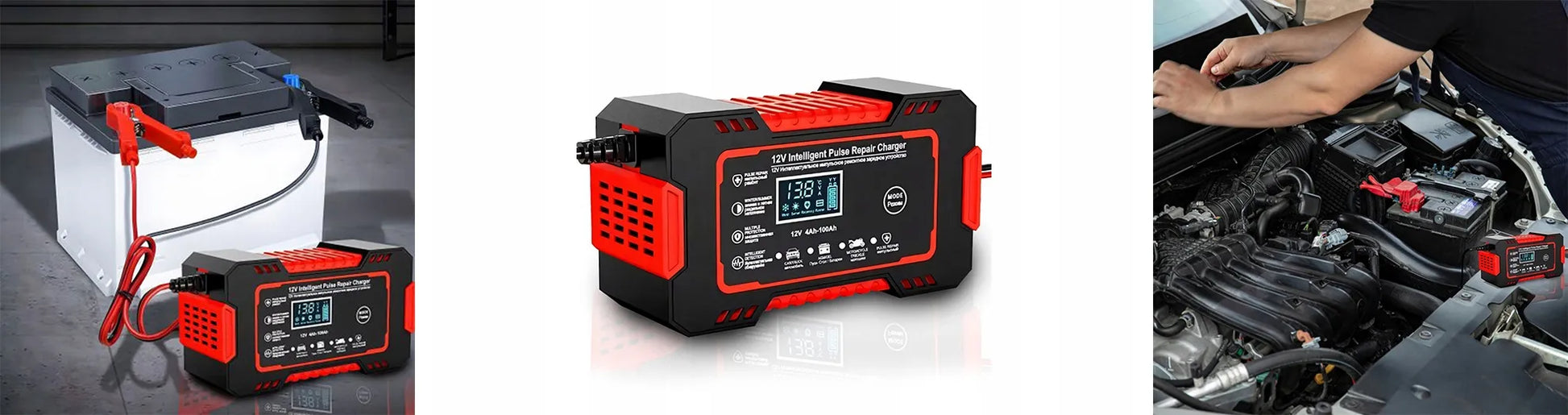 Automatinis automobilio akumuliatoriaus įkroviklis 12V 6A su remonto funkcija ir LCD ekranu