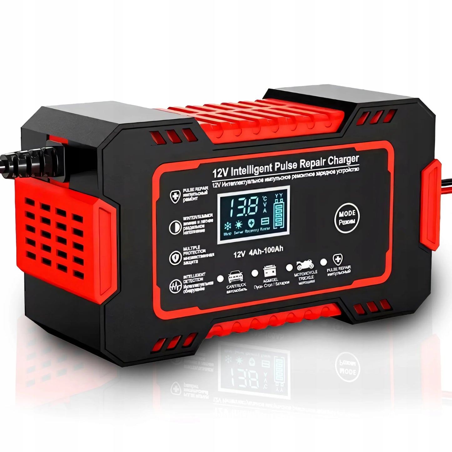 Automatinis automobilio akumuliatoriaus įkroviklis 12V 6A su remonto funkcija ir LCD ekranu