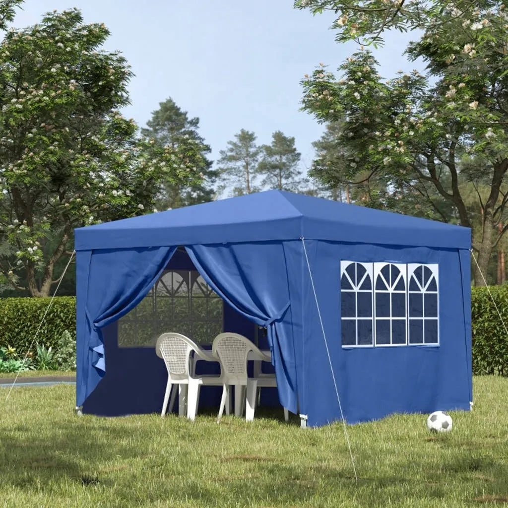 Automatinis mėlynas sodo paviljonas-palapinė 3 × 3 m su 4 sienomis