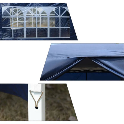 Automatinis mėlynas sodo paviljonas-palapinė 3 × 3 m su 4 sienomis