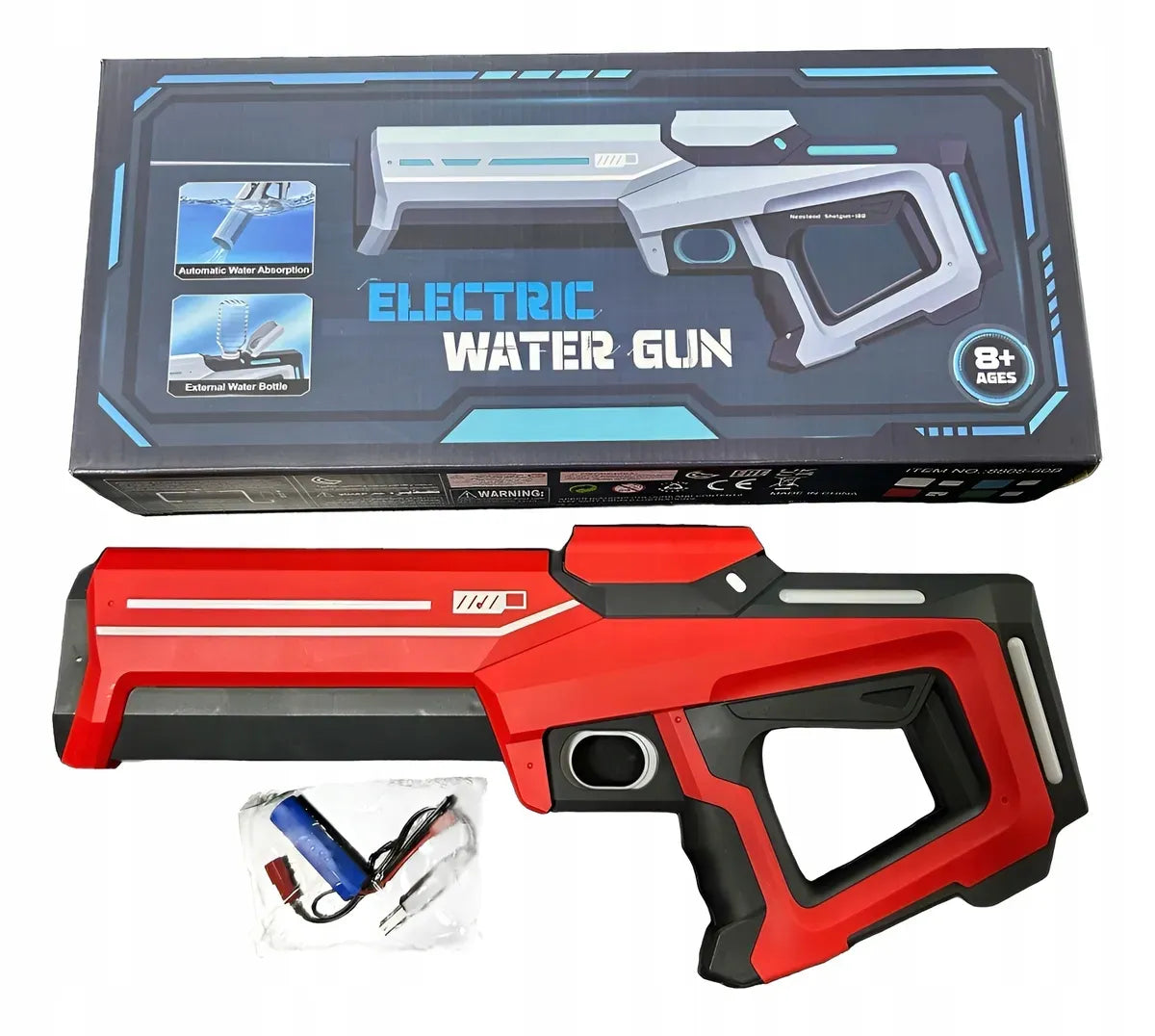 Automatinis vandens šautuvas – elektrinis ginklas, veikimo nuotolis iki 8 m, RAUDONAS