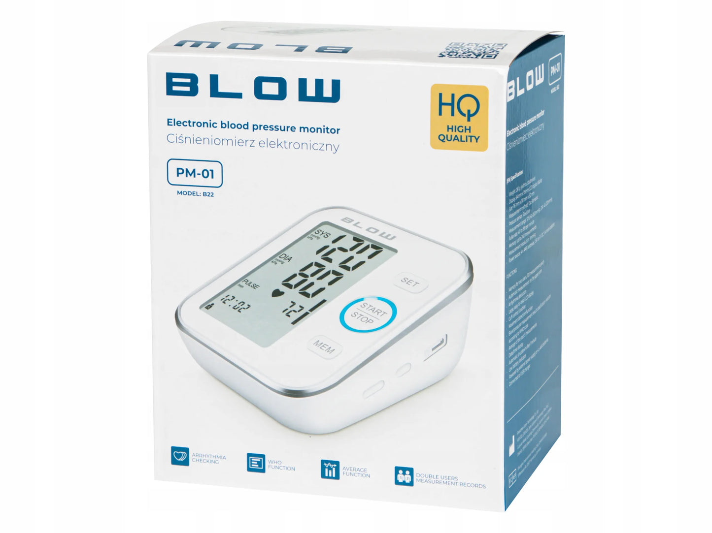 Automatinis žasto kraujospūdžio matuoklis BLOW PM-01 su aritmijos aptikimu, atmintimi ir priedais