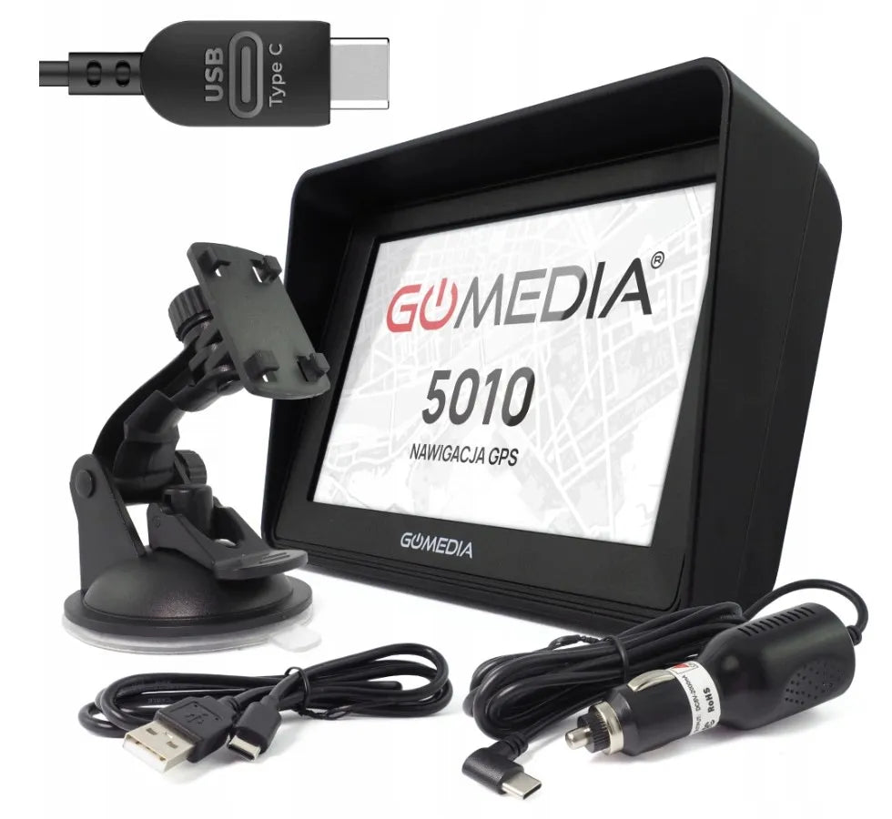 Automobilinė GPS navigacija GOMEDIA 5010, 5 colių, iGO, Europos ir Lenkijos žemėlapiai, 16 GB, autobusams ir sunkvežimiams