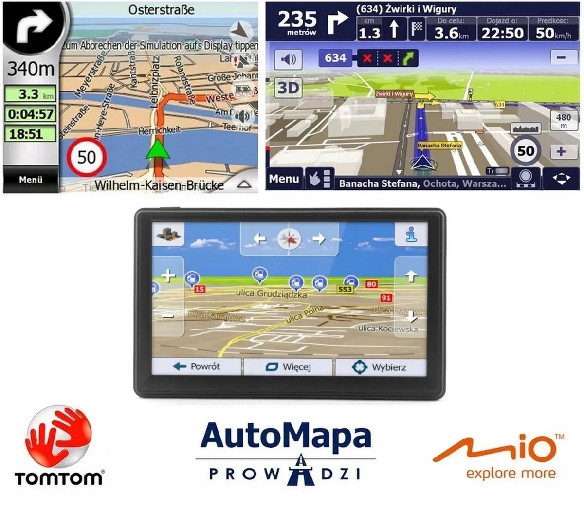 Automobilinė GPS navigacija GOMEDIA 5010, 5 colių, iGO, Europos ir Lenkijos žemėlapiai, 16 GB, autobusams ir sunkvežimiams