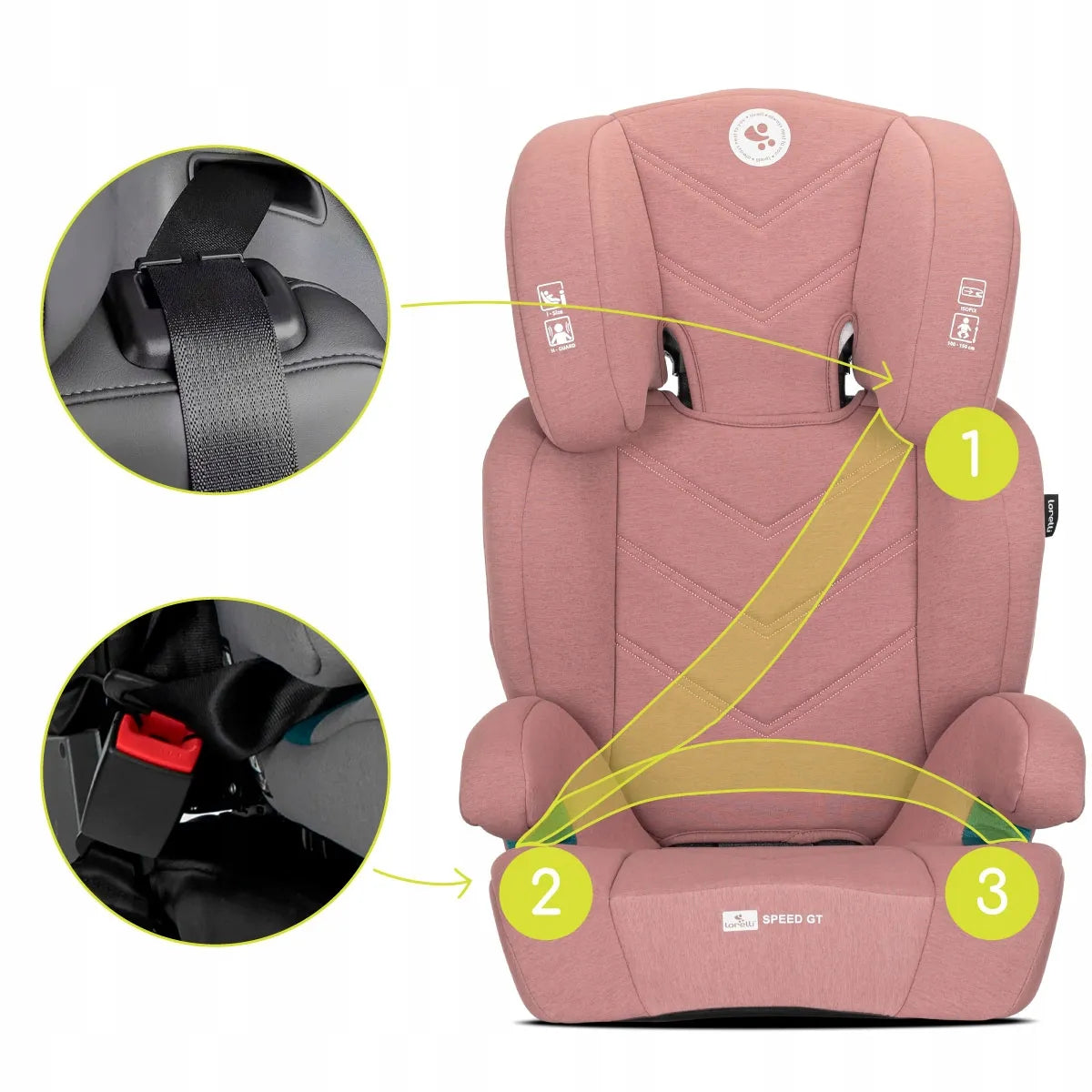 Automobilinė kėdutė 15-36 kg, ISOFIX, i-Size, Lorelli Speed GT, 100-150 cm, rožinė