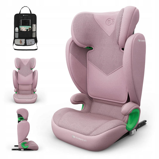 Automobilinė kėdutė Kinderkraft JUNIOR FIX 2 PLUS 100-150 cm su organizatoriumi, rožinė