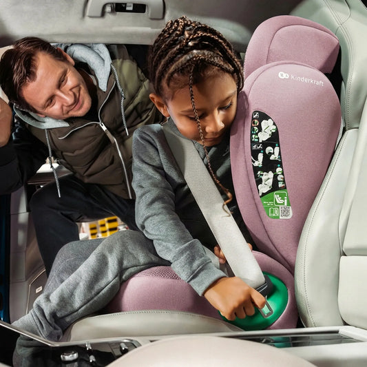 Automobilinė kėdutė Kinderkraft JUNIOR FIX 2 PLUS 100-150 cm su organizatoriumi, rožinė