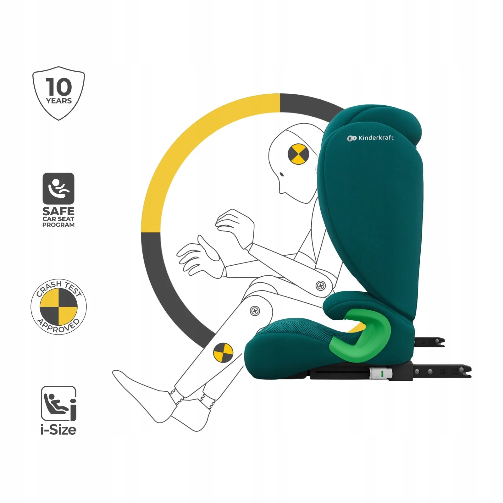 Automobilinė kėdutė Kinderkraft JUNIOR FIX 2 PLUS i-Size 100-150 cm su organizatoriumi