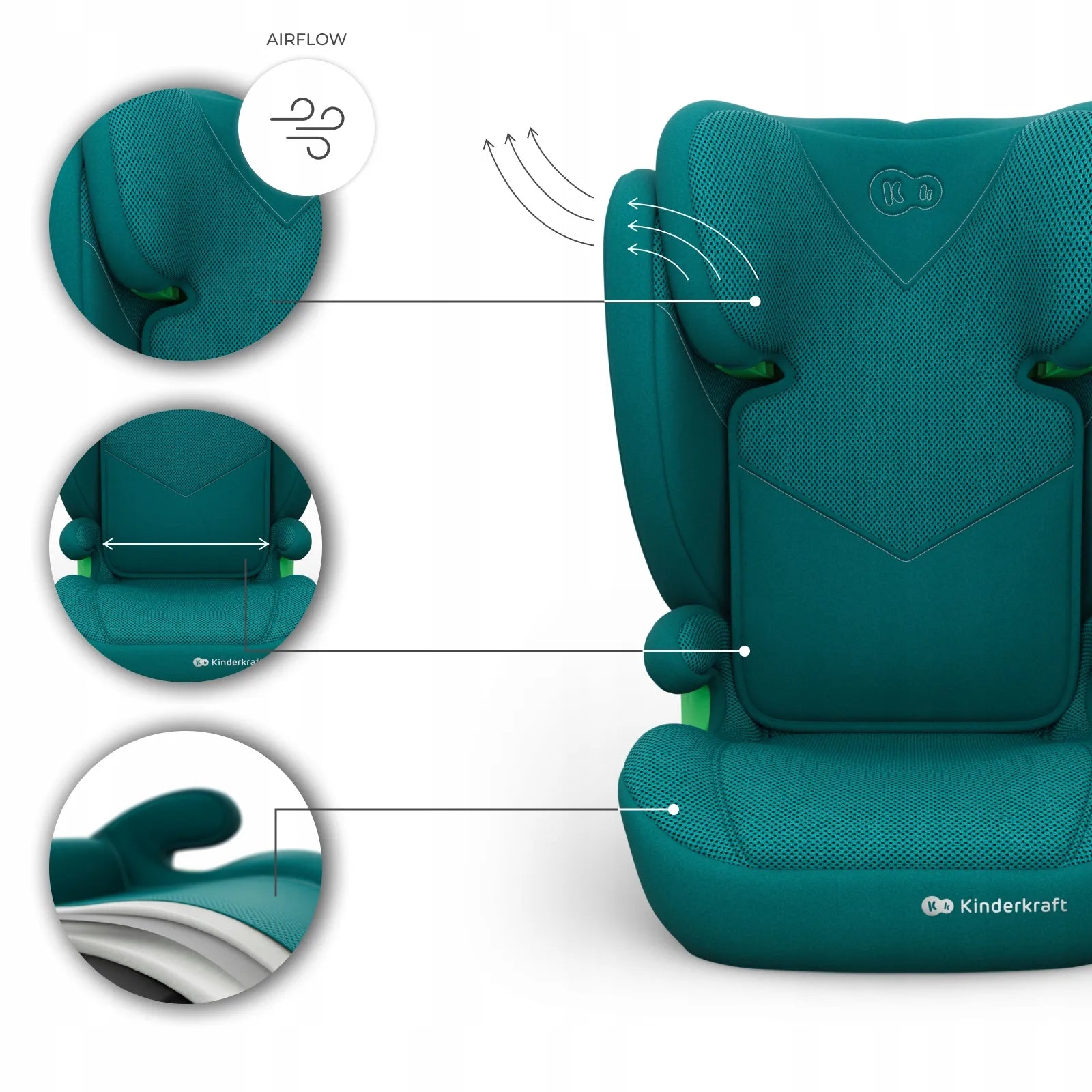 Automobilinė kėdutė Kinderkraft JUNIOR FIX 2 PLUS i-Size 100-150 cm su organizatoriumi