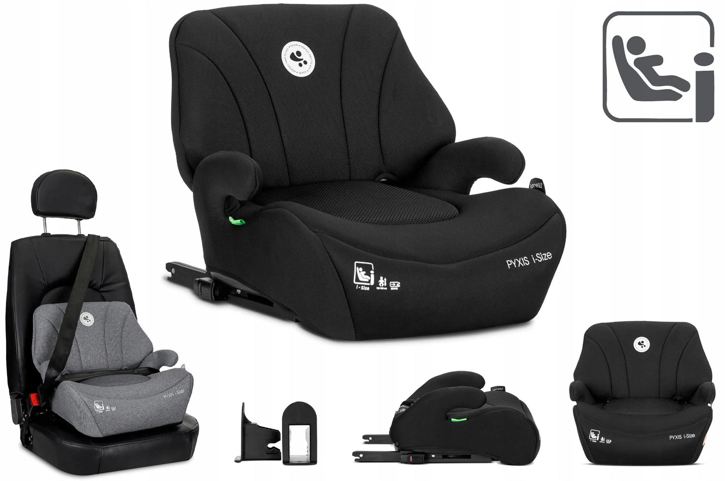 Automobilinė kėdutė-paaukštinimas Lorelli Pyxis, i-Size 125–150 cm, ISOFIX, 2-in-1