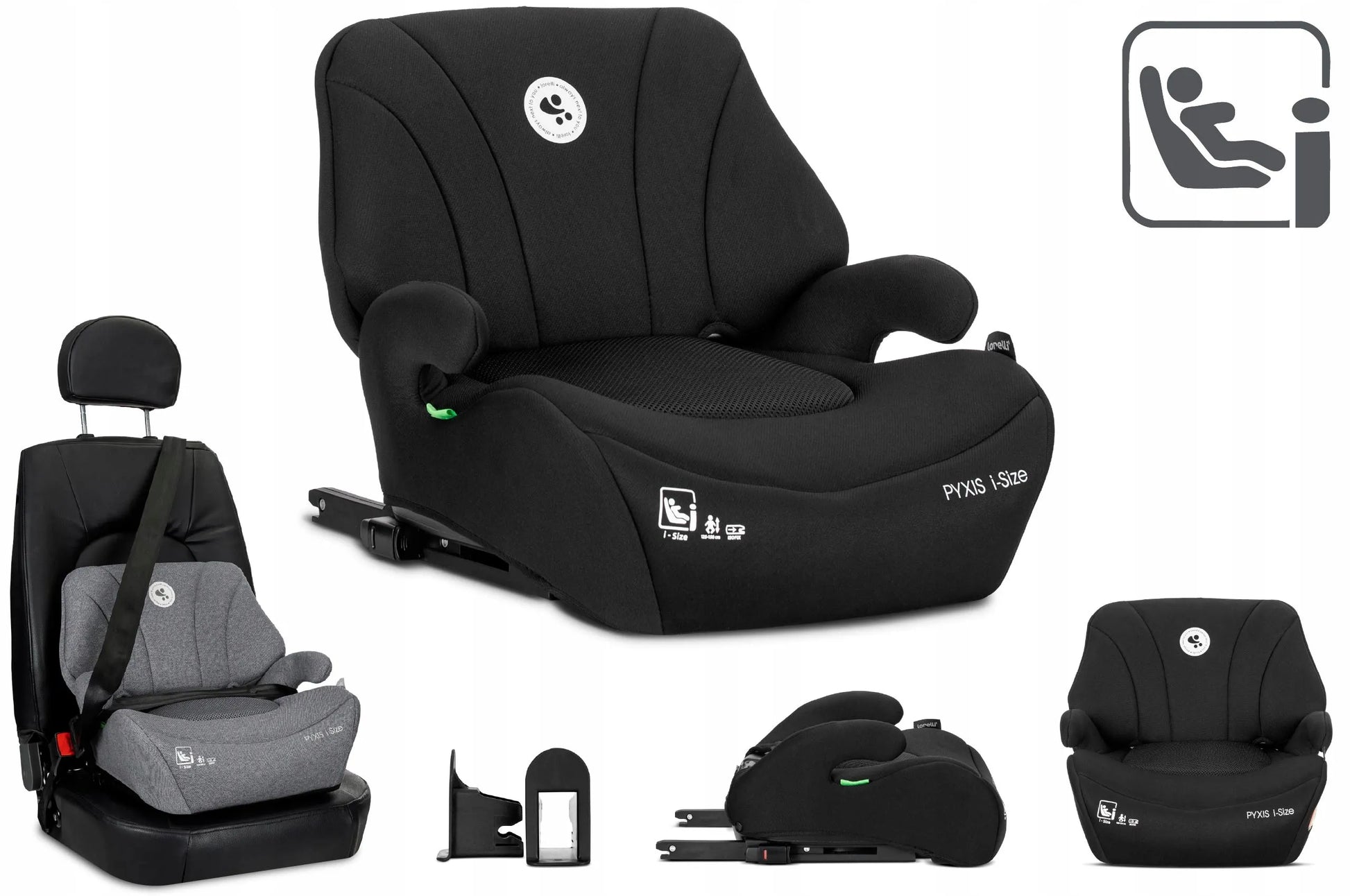 Automobilinė kėdutė-paaukštinimas Lorelli Pyxis, i-Size 125–150 cm, ISOFIX, 2-in-1