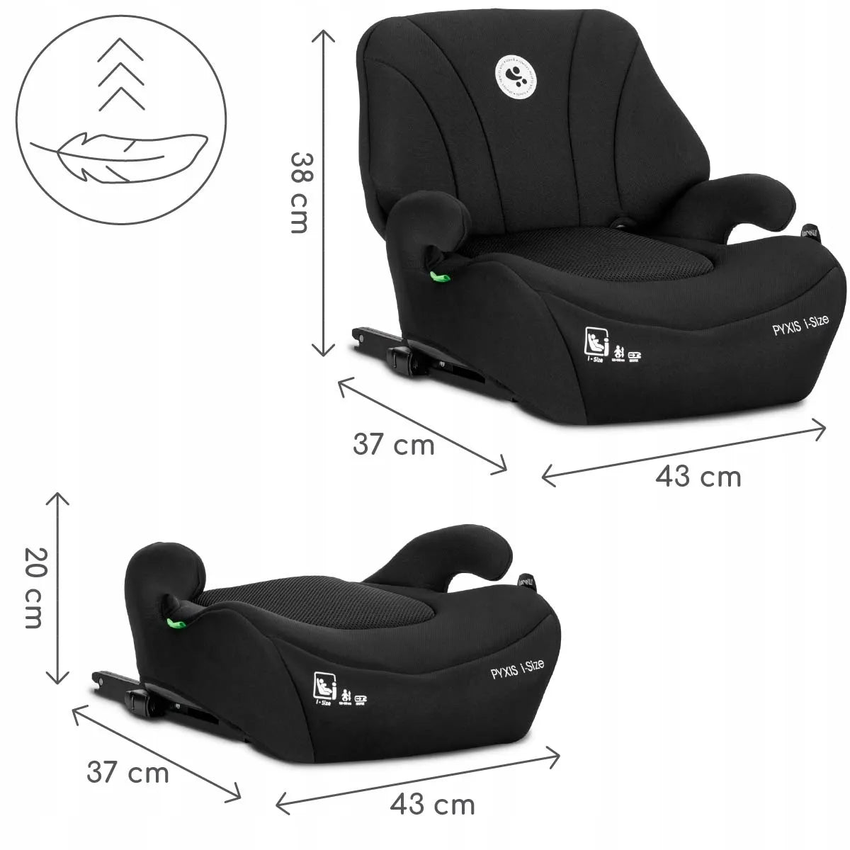 Automobilinė kėdutė-paaukštinimas Lorelli Pyxis, i-Size 125–150 cm, ISOFIX, 2-in-1