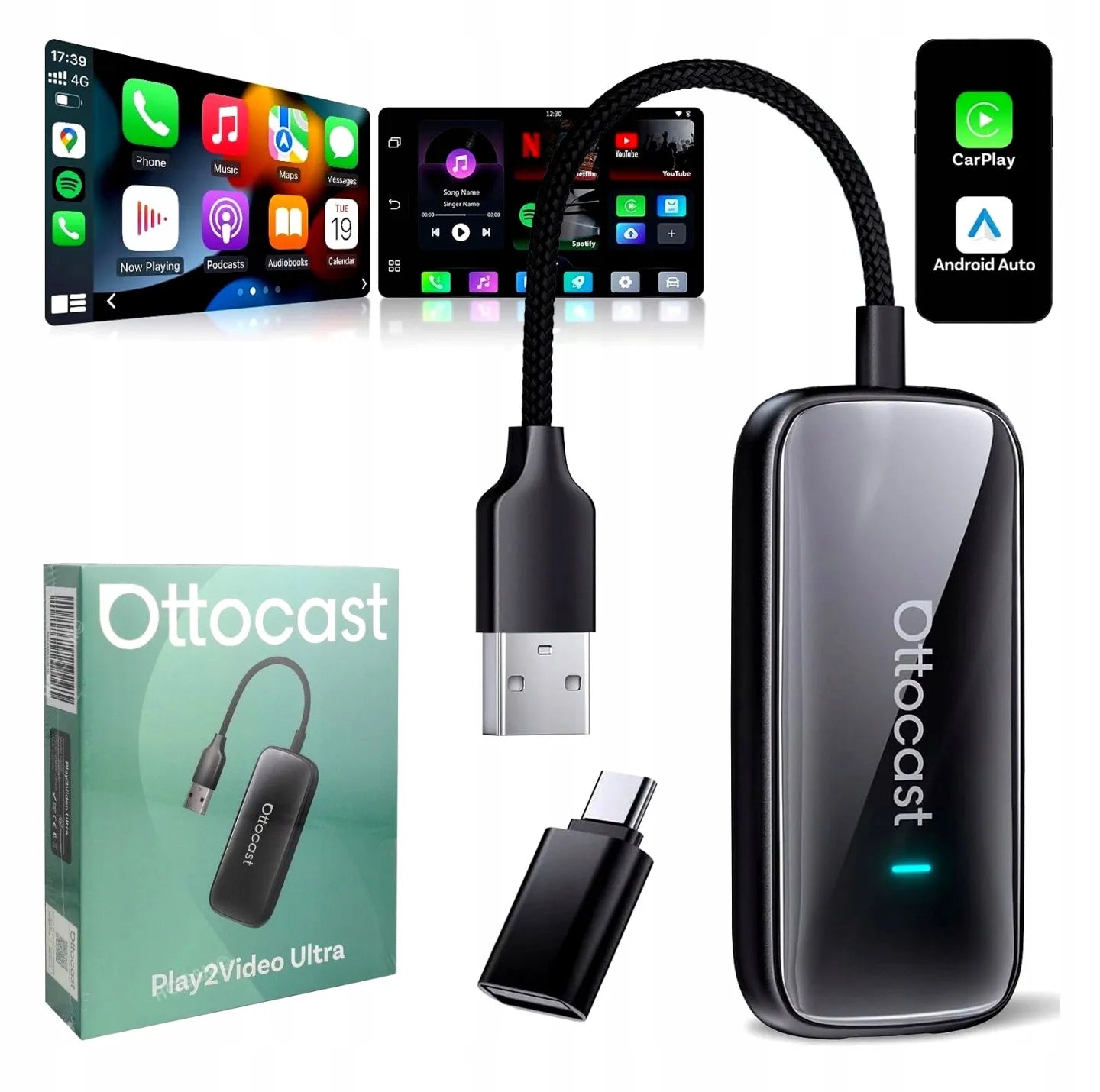 Automobilinis adapteris Ottocast Play2Video Ultra CarPlay Android Auto