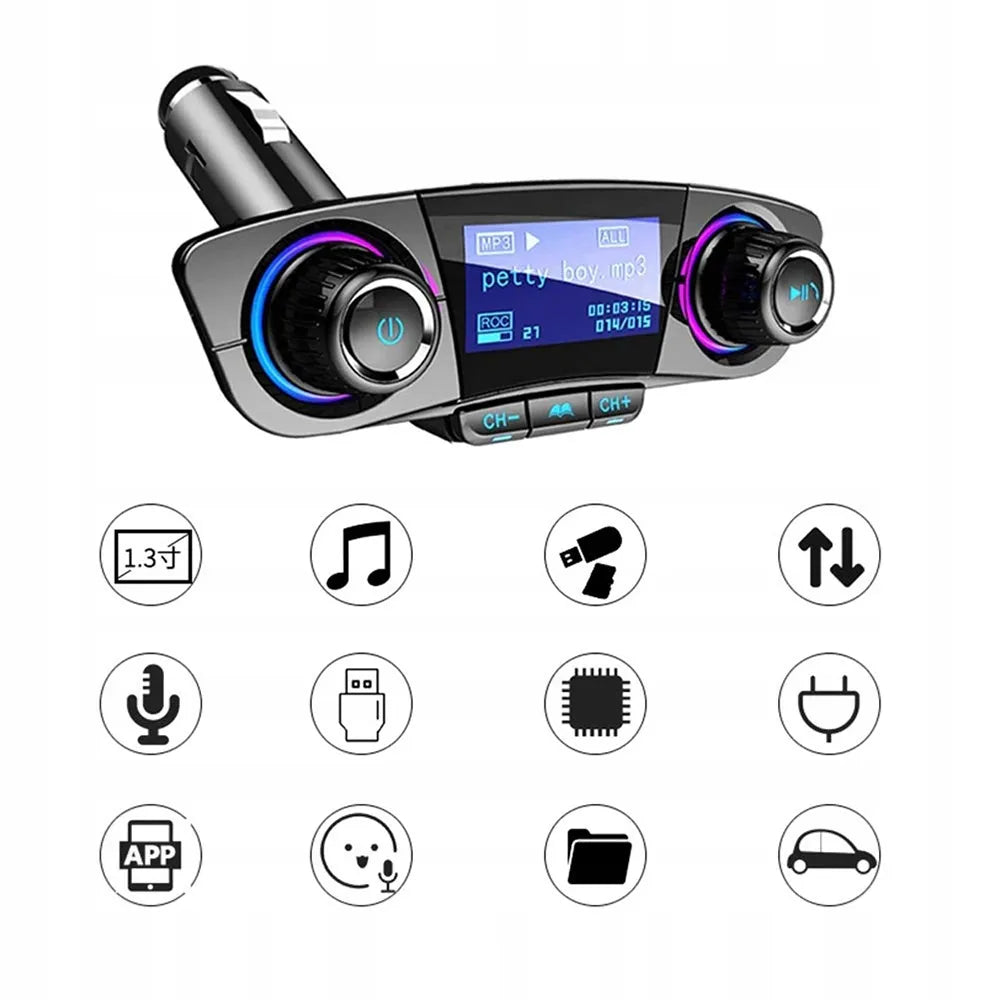 Automobilinis Bluetooth FM siųstuvas adapteris su 2USB įkrovikliu