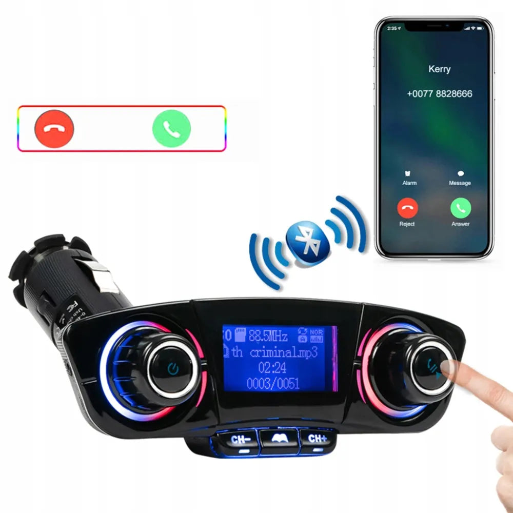 Automobilinis Bluetooth FM siųstuvas adapteris su 2USB įkrovikliu