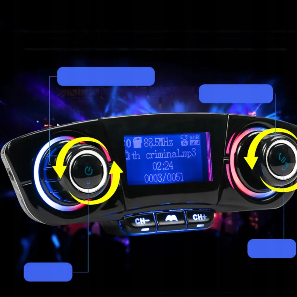 Automobilinis „Bluetooth FM“ siųstuvas, „AUX“, „BT“ įkroviklis su „USB“ ir voltmetru