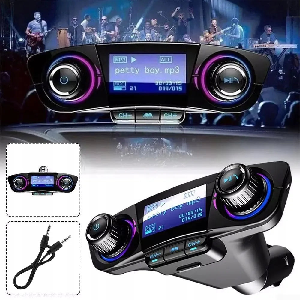 Automobilinis „Bluetooth FM“ siųstuvas, „AUX“, „BT“ įkroviklis su „USB“ ir voltmetru